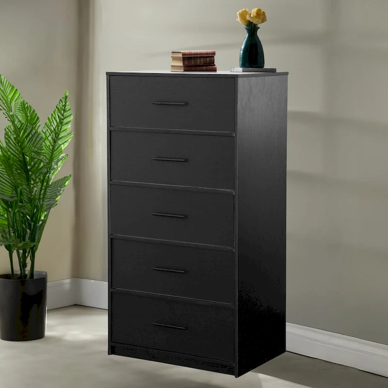 Moderner Stoffschrank mit 5 Schubladen und stabilem Holzrahmen