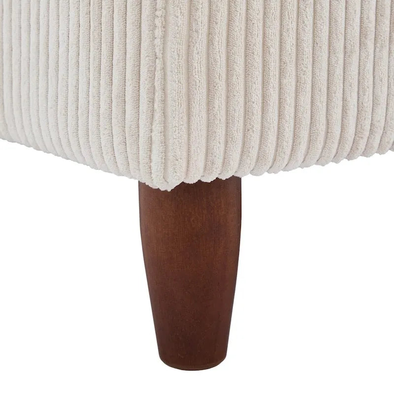 Moderner quadratischer, mit Cord bezogener Hocker mit Holzbein