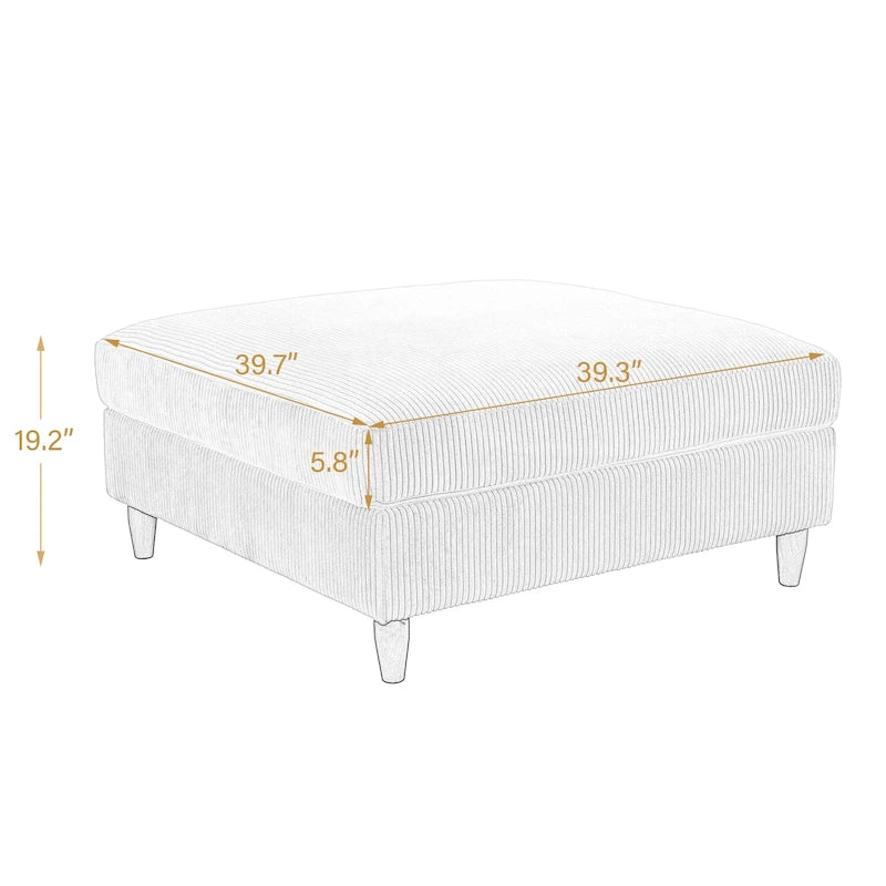 Moderner quadratischer, mit Cord bezogener Hocker mit Holzbein