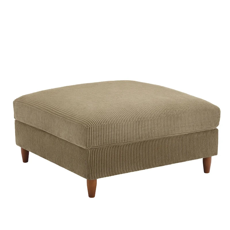 Moderner quadratischer, mit Cord bezogener Hocker mit Holzbein