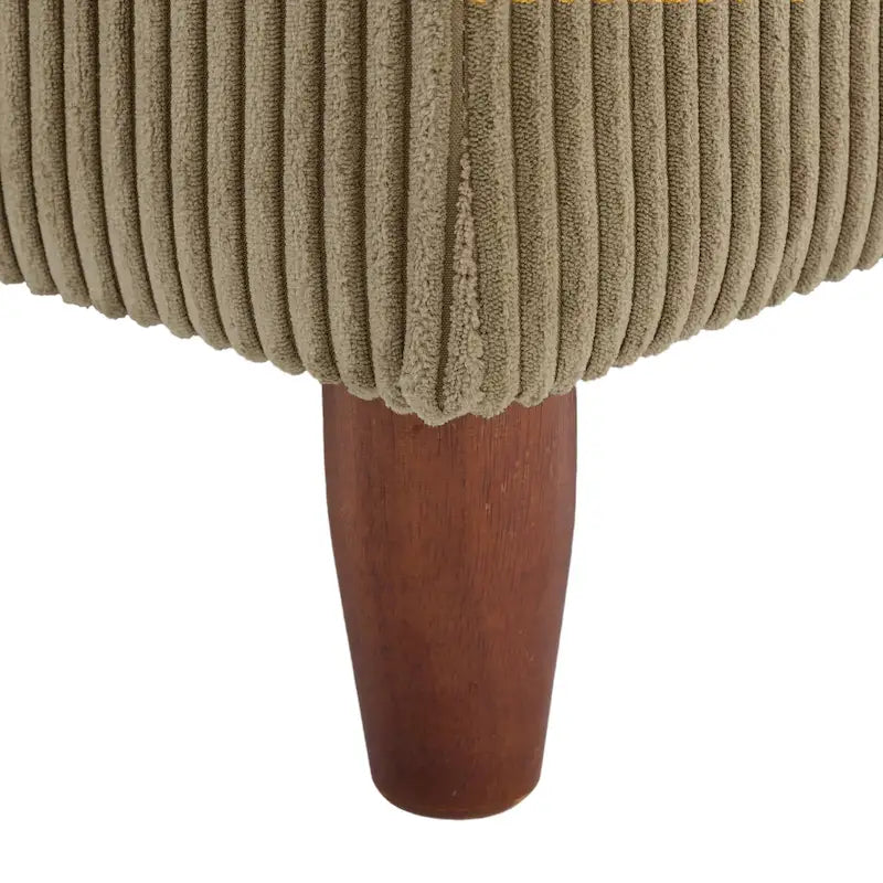 Moderner quadratischer, mit Cord bezogener Hocker mit Holzbein