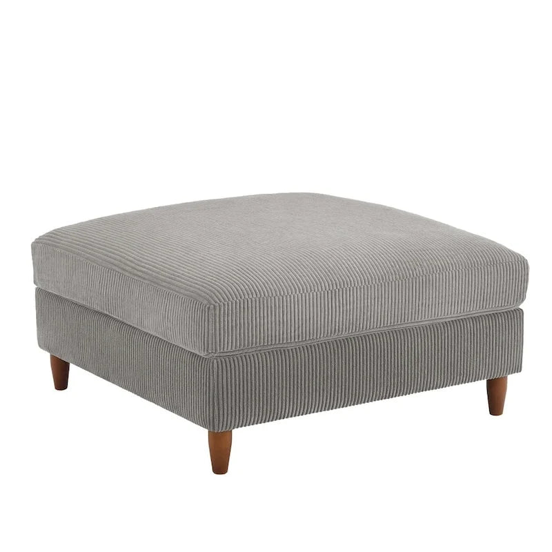 Moderner quadratischer, mit Cord bezogener Hocker mit Holzbein
