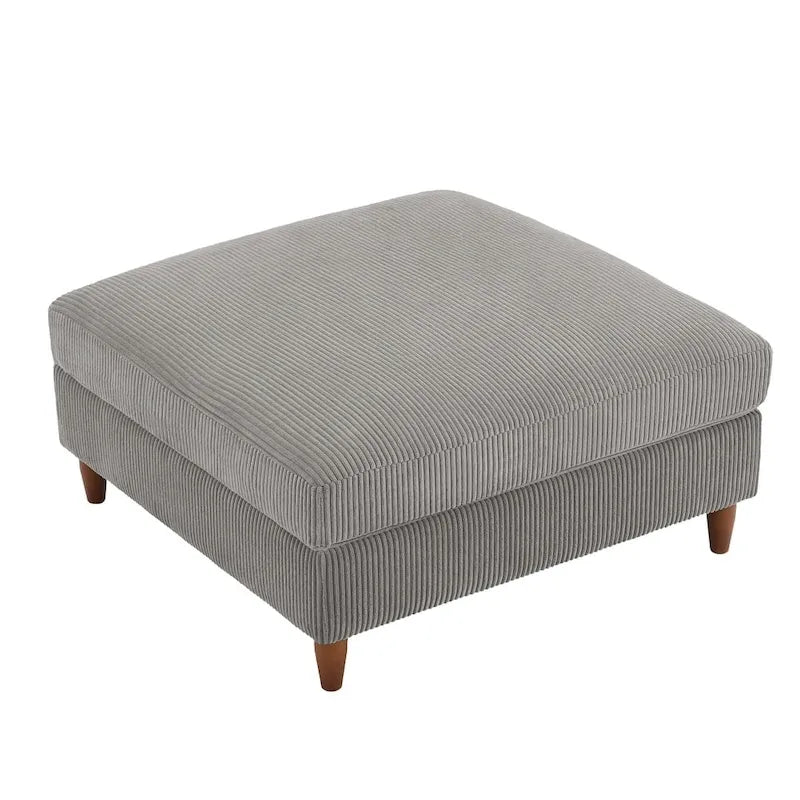 Moderner quadratischer, mit Cord bezogener Hocker mit Holzbein
