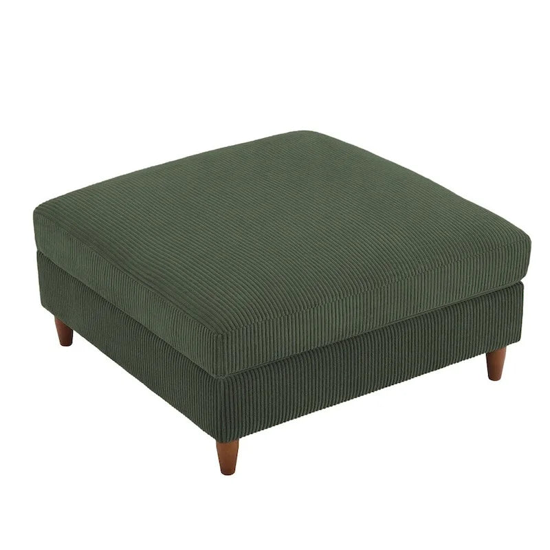 Moderner quadratischer, mit Cord bezogener Hocker mit Holzbein