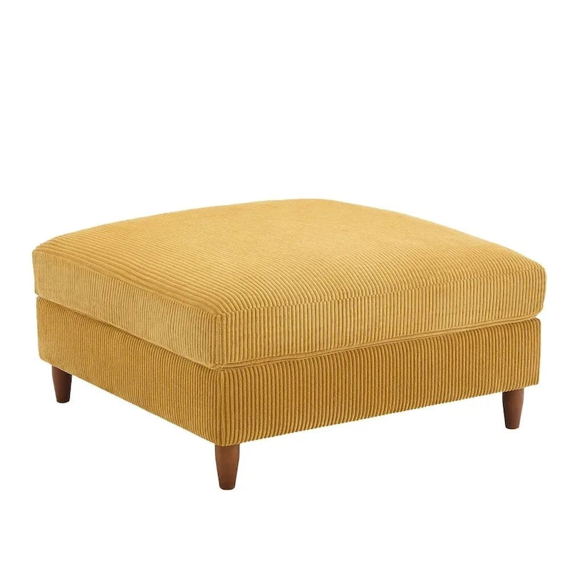 Moderner quadratischer, mit Cord bezogener Hocker mit Holzbein