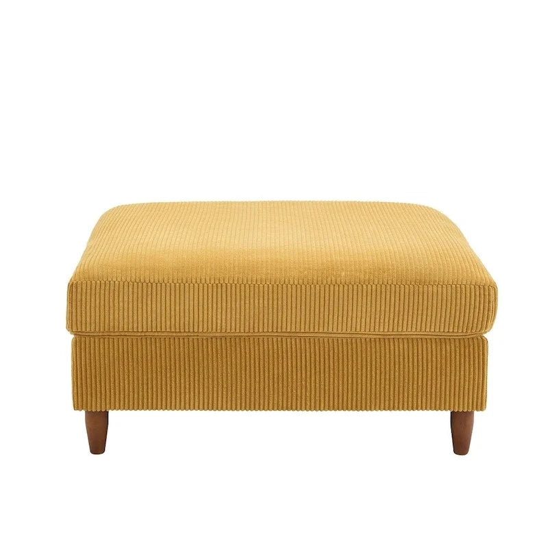 Moderner quadratischer, mit Cord bezogener Hocker mit Holzbein