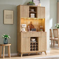 72 Wine Bar Cabinet, Modern Wood Coffee Bar Cabinet with LED Lights - N/A