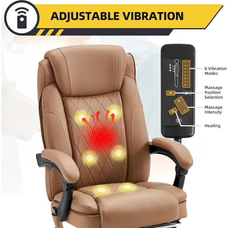 Ergonomic Heated Executive Office Chair with 2/4/6-Point Massage, Retractable Footrest, and PU Leather