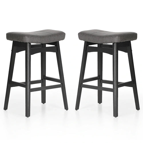 Tabourets de bar en bois massif de 24 pouces avec coussin en tissu lin / similicuir PU, ensemble de 2