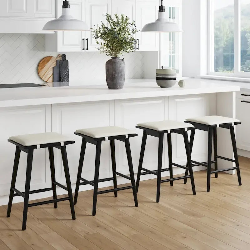 Boucle Upholstered Barstool, Backless Counter Height Stool with Cushion