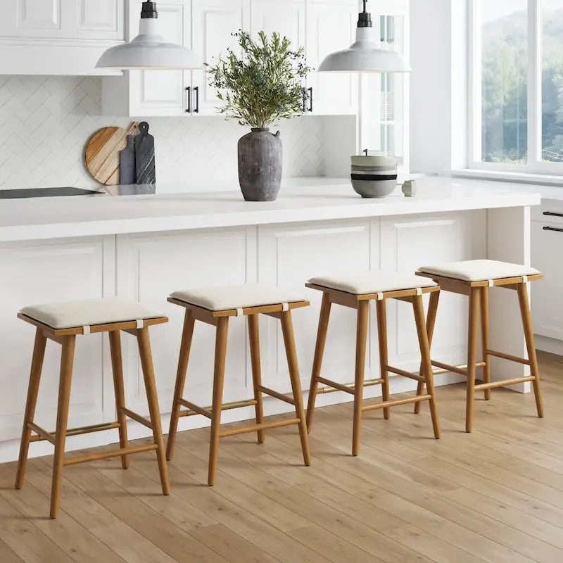 Boucle Upholstered Barstool, Backless Counter Height Stool with Cushion