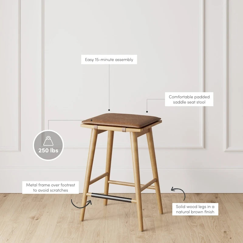 Boucle Upholstered Barstool, Backless Counter Height Stool with Cushion