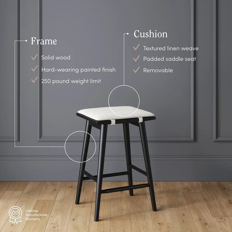 Boucle Upholstered Barstool, Backless Counter Height Stool with Cushion