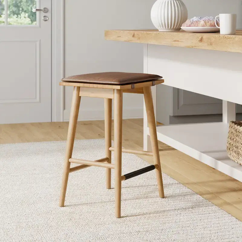 Gepolsterter Bouclé-Barhocker, rückenloser Sitzhocker in Tresenhöhe mit Polsterung
