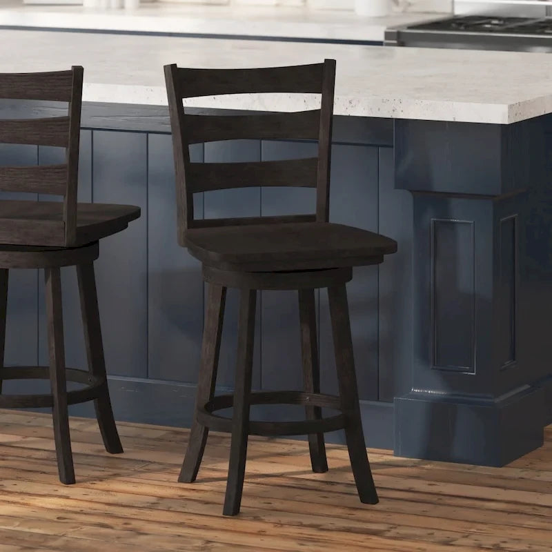 Tabouret de comptoir pivotant en bois à dossier échelle, avec repose-pieds