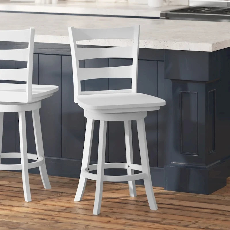 Tabouret de comptoir pivotant en bois à dossier échelle, avec repose-pieds