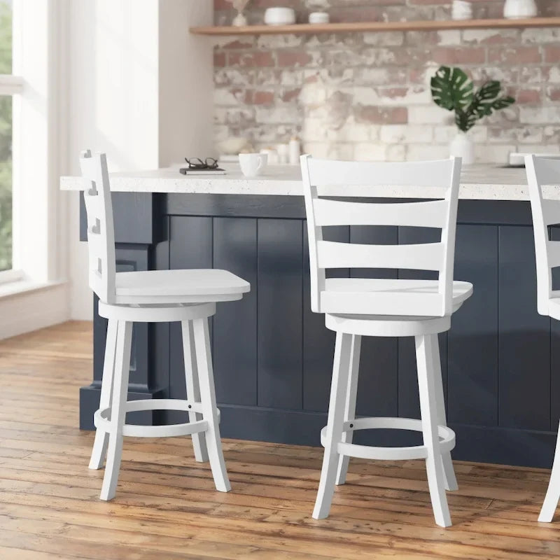 Tabouret de comptoir pivotant en bois à dossier échelle, avec repose-pieds