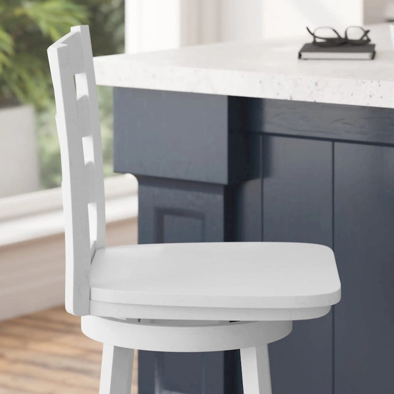 Tabouret de comptoir pivotant en bois à dossier échelle, avec repose-pieds