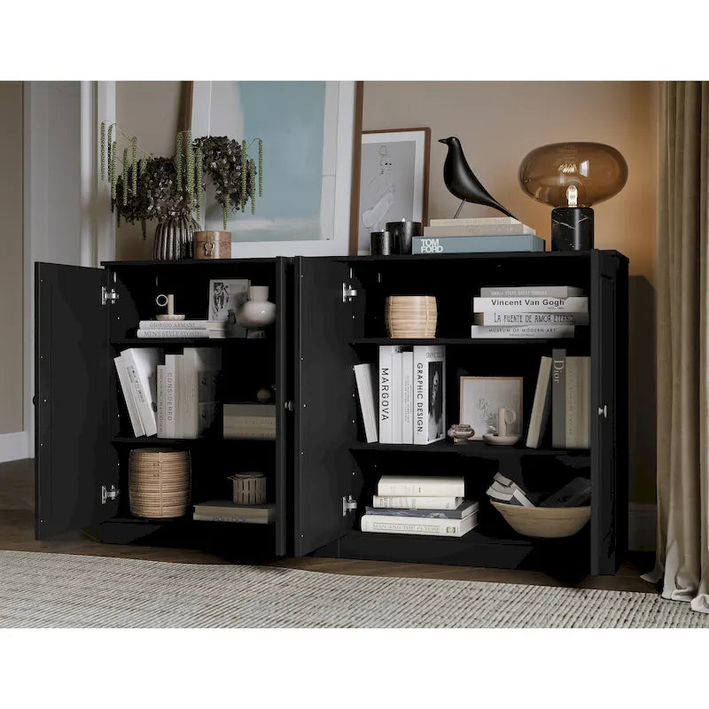 100% Solid Wood Sideboard with Glass or Solid Wood Doors by - 64 x 35.75