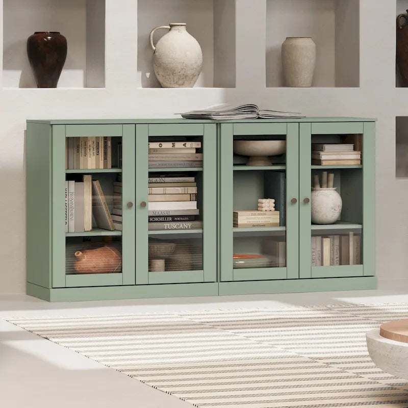 100% Solid Wood Sideboard with Glass or Solid Wood Doors by - 64 x 35.75