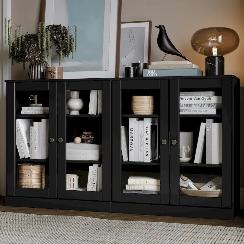 100% Solid Wood Sideboard with Glass or Solid Wood Doors by - 64 x 35.75