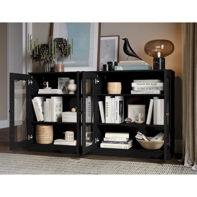 100% Solid Wood Sideboard with Glass or Solid Wood Doors by - 64 x 35.75