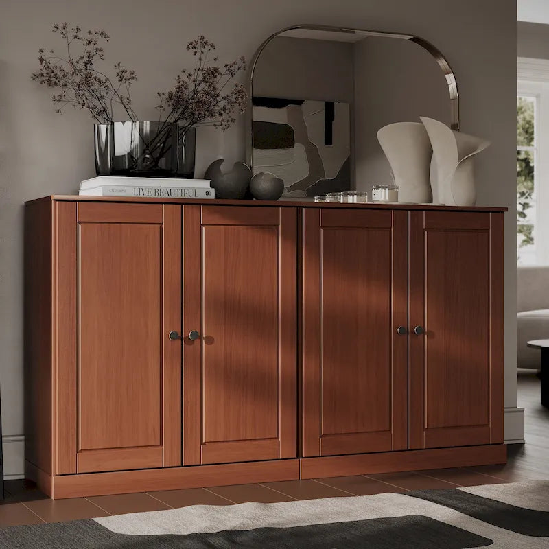 100% Solid Wood Sideboard with Glass or Solid Wood Doors by - 64 x 35.75