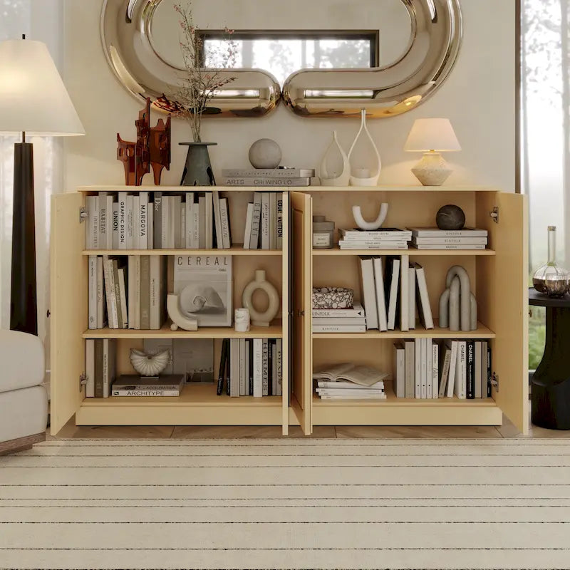 100% Solid Wood Sideboard with Glass or Solid Wood Doors by - 64 x 35.75