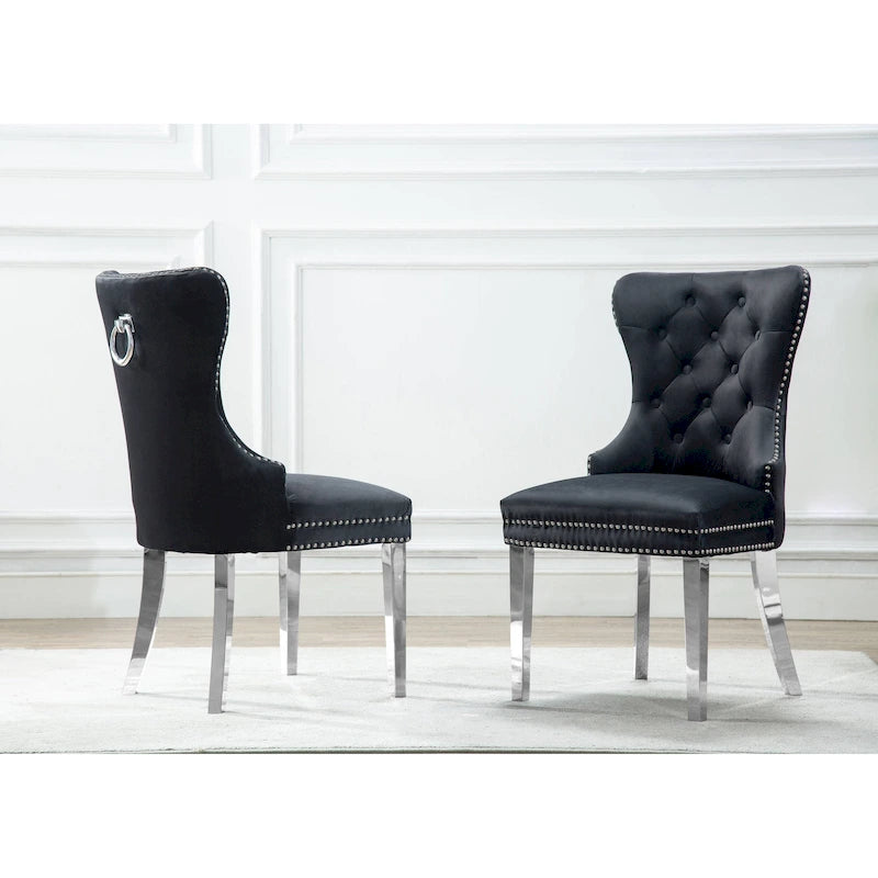 Lot de 2 chaises de salle à manger capitonnées à boutons