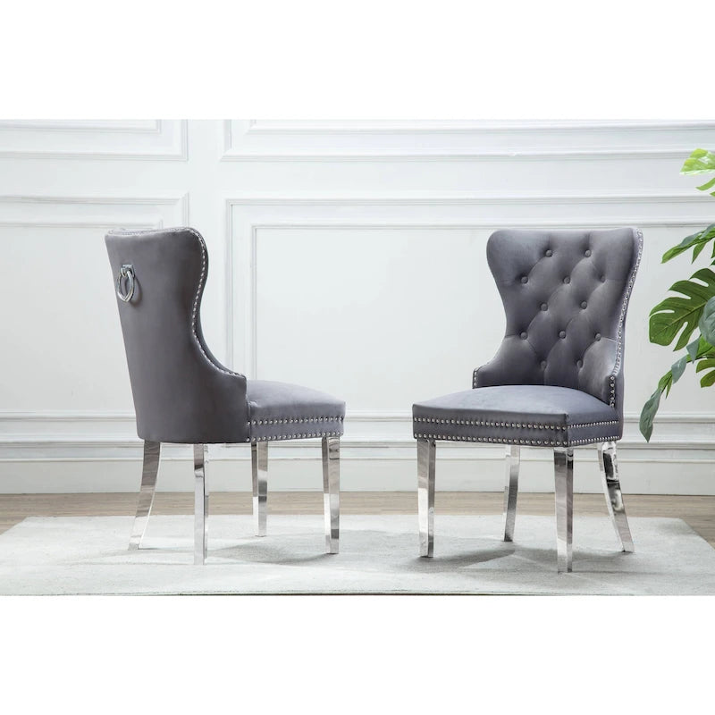 Lot de 2 chaises de salle à manger capitonnées à boutons