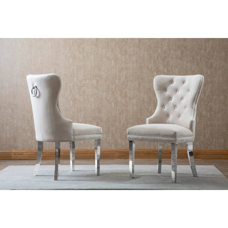 Lot de 2 chaises de salle à manger capitonnées à boutons