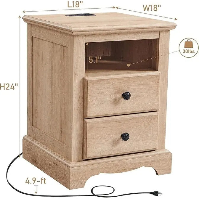 Vintage-Nachttisch aus Holz mit Ladestation, Beistelltisch
