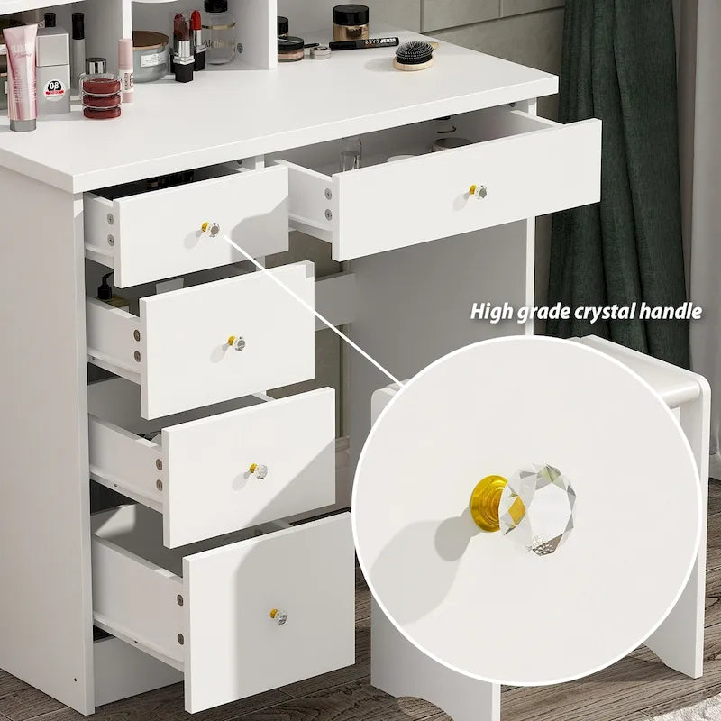 Tocador con espejo y luz LED y taburete