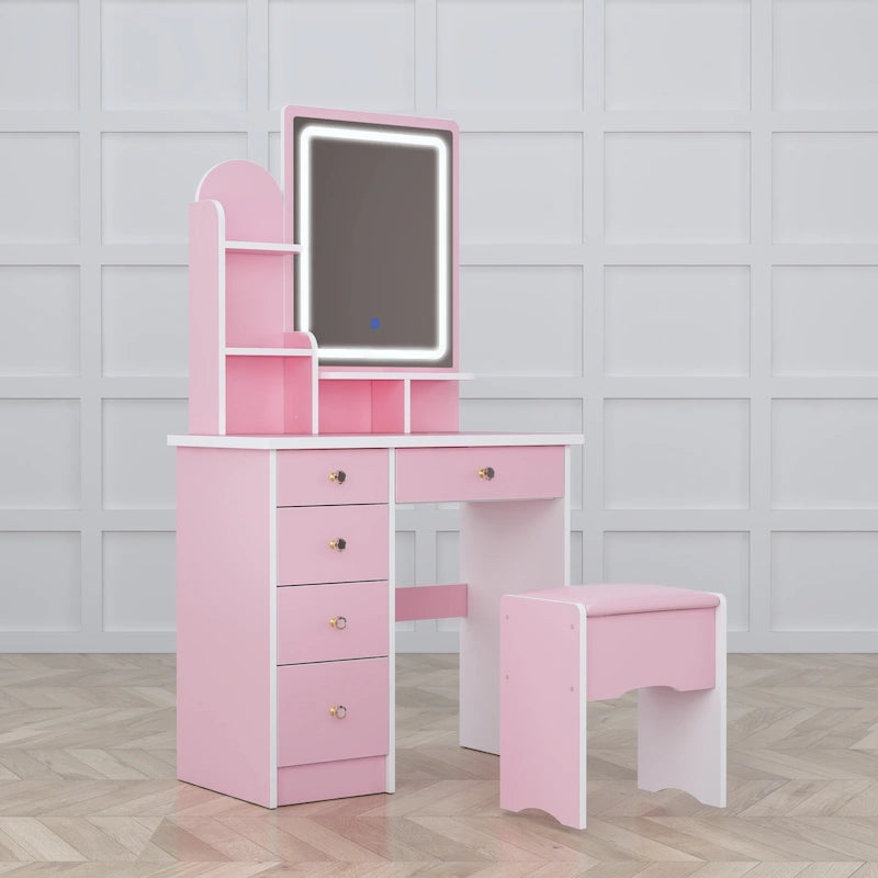 Makeup Vanity Set Table With LED Light &Mirror & Stool