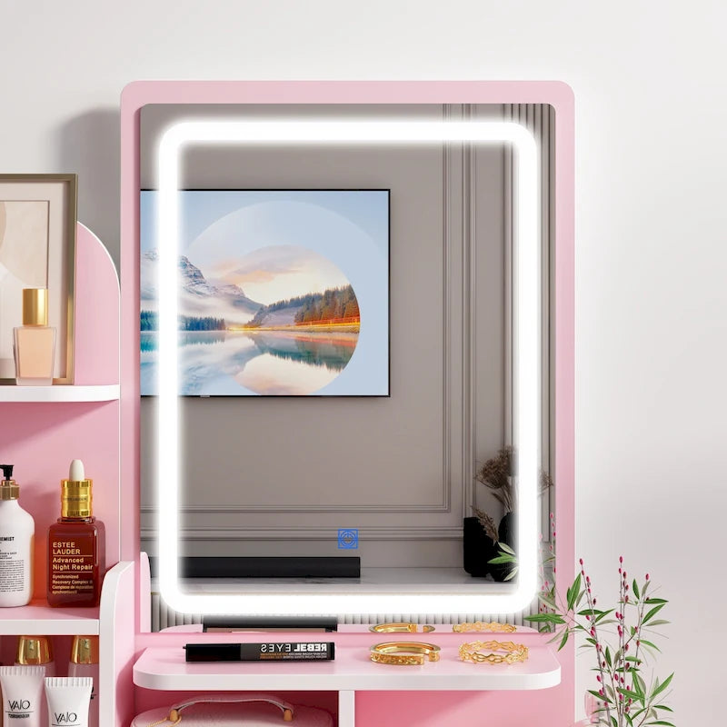 Tocador con espejo y luz LED y taburete