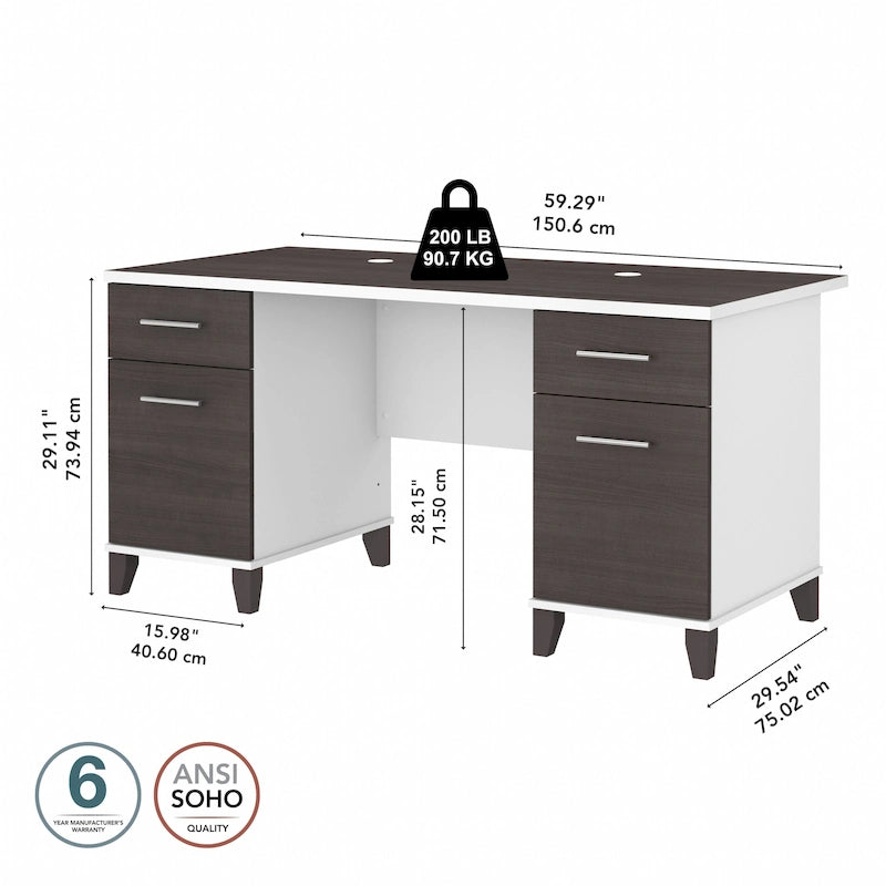 60W Office Computer Desk with Drawers