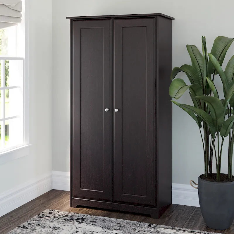 Espresso Oak Tall Storage Cabinet with Doors - 31.38L x 16.30W x 61.14H