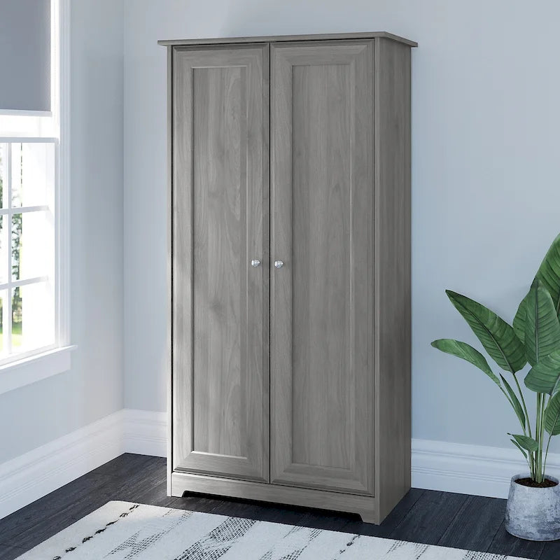 Espresso Oak Tall Storage Cabinet with Doors - 31.38L x 16.30W x 61.14H