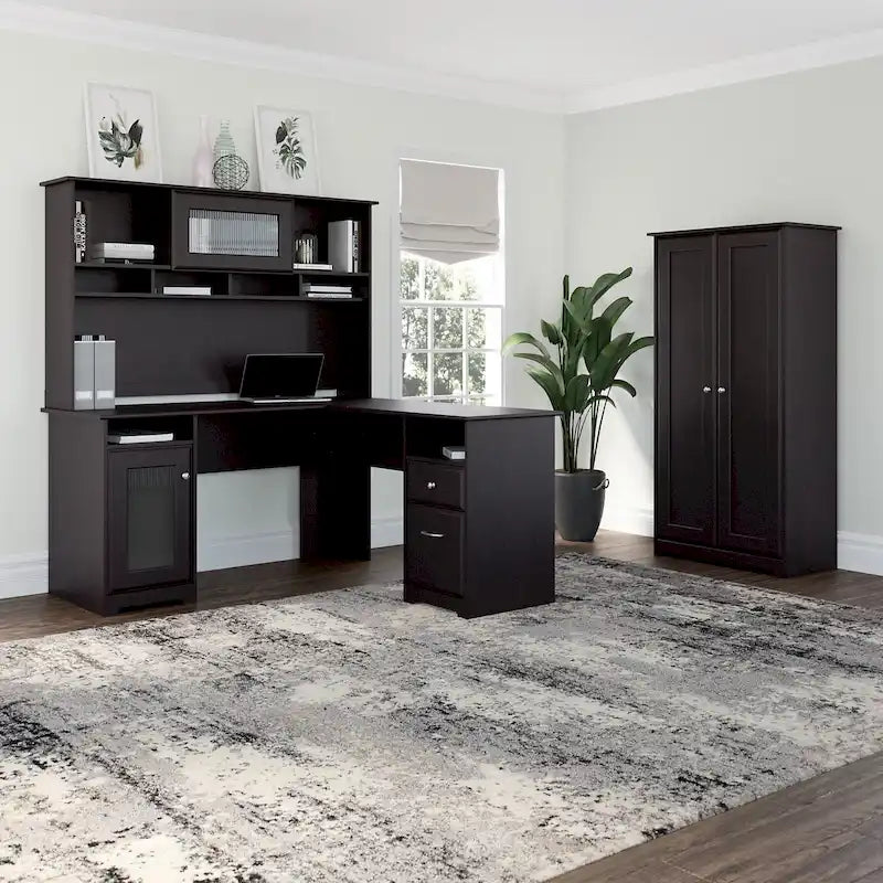 Espresso Oak Tall Storage Cabinet with Doors - 31.38L x 16.30W x 61.14H