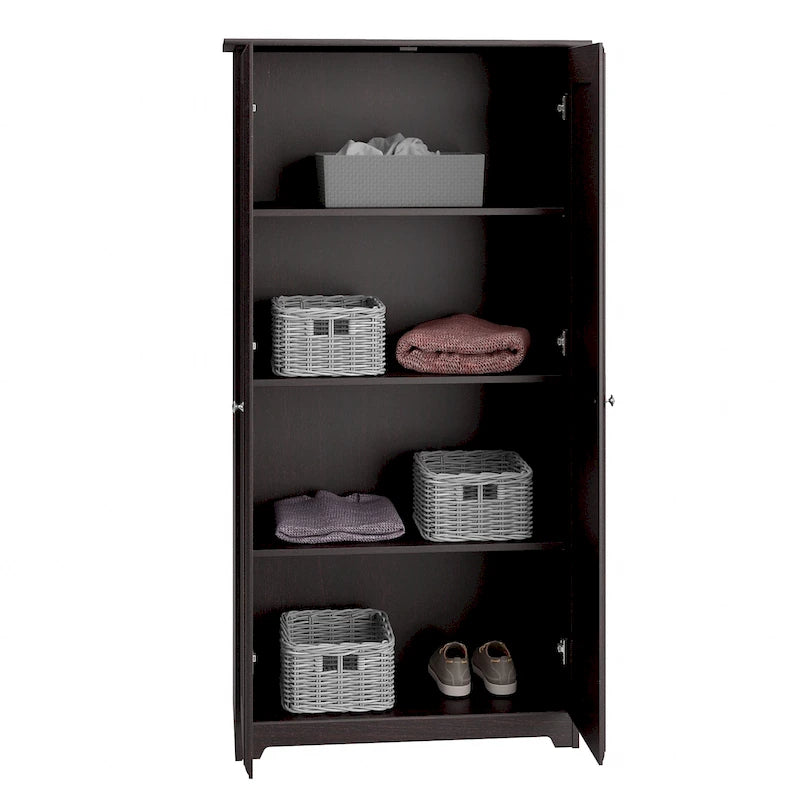 Espresso Oak Tall Storage Cabinet with Doors - 31.38L x 16.30W x 61.14H