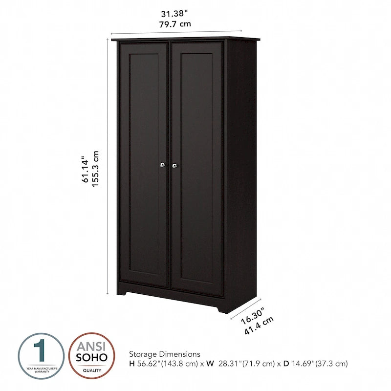 Espresso Oak Tall Storage Cabinet with Doors - 31.38L x 16.30W x 61.14H