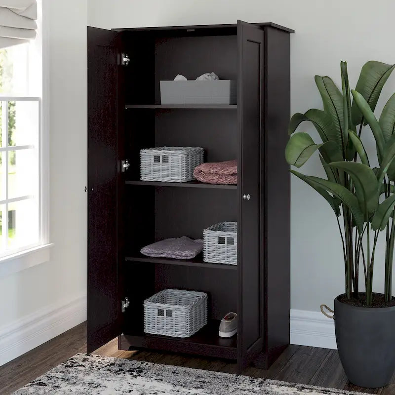 Espresso Oak Tall Storage Cabinet with Doors - 31.38L x 16.30W x 61.14H