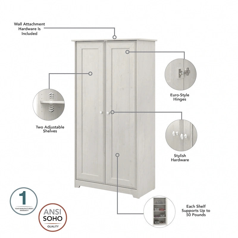 Espresso Oak Tall Storage Cabinet with Doors - 31.38L x 16.30W x 61.14H