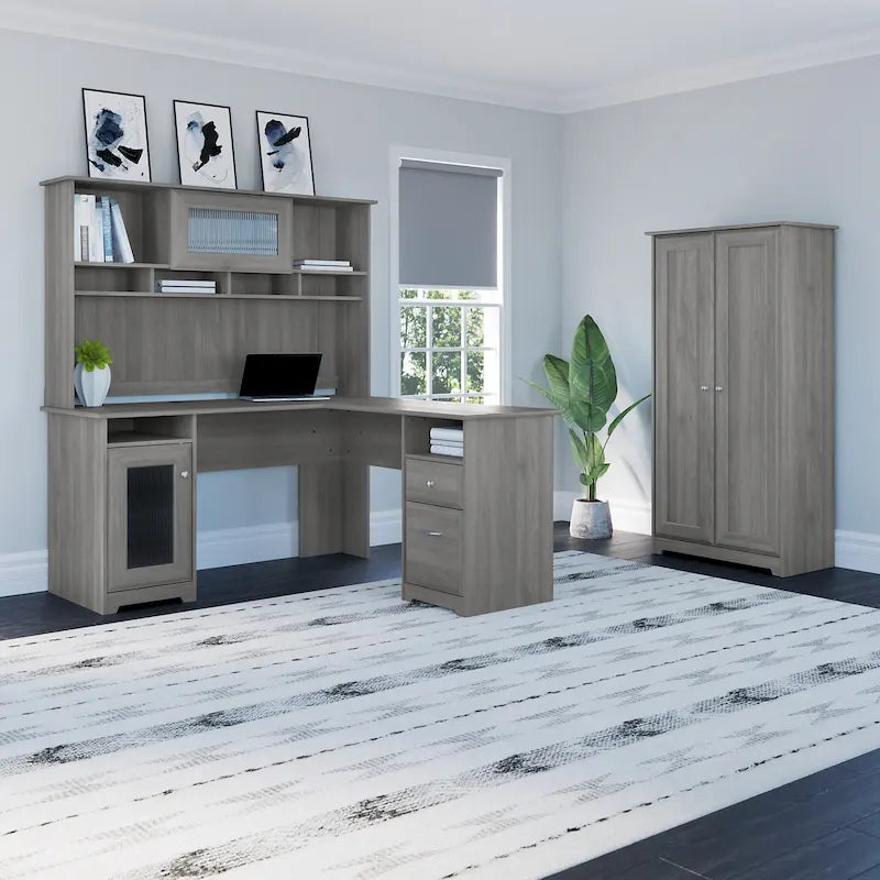 Espresso Oak Tall Storage Cabinet with Doors - 31.38L x 16.30W x 61.14H