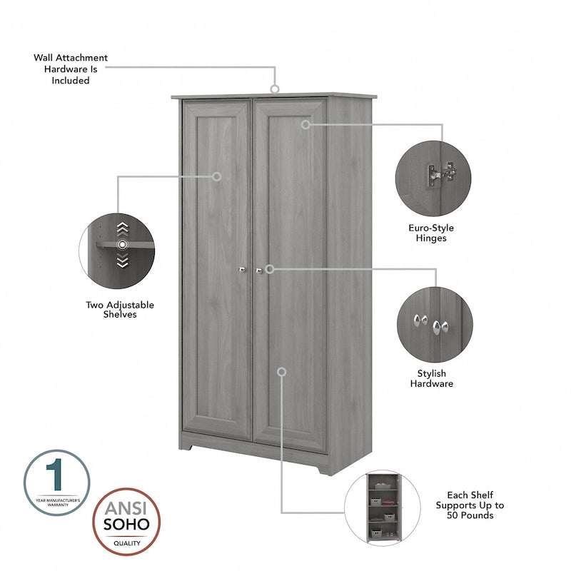 Espresso Oak Tall Storage Cabinet with Doors - 31.38L x 16.30W x 61.14H