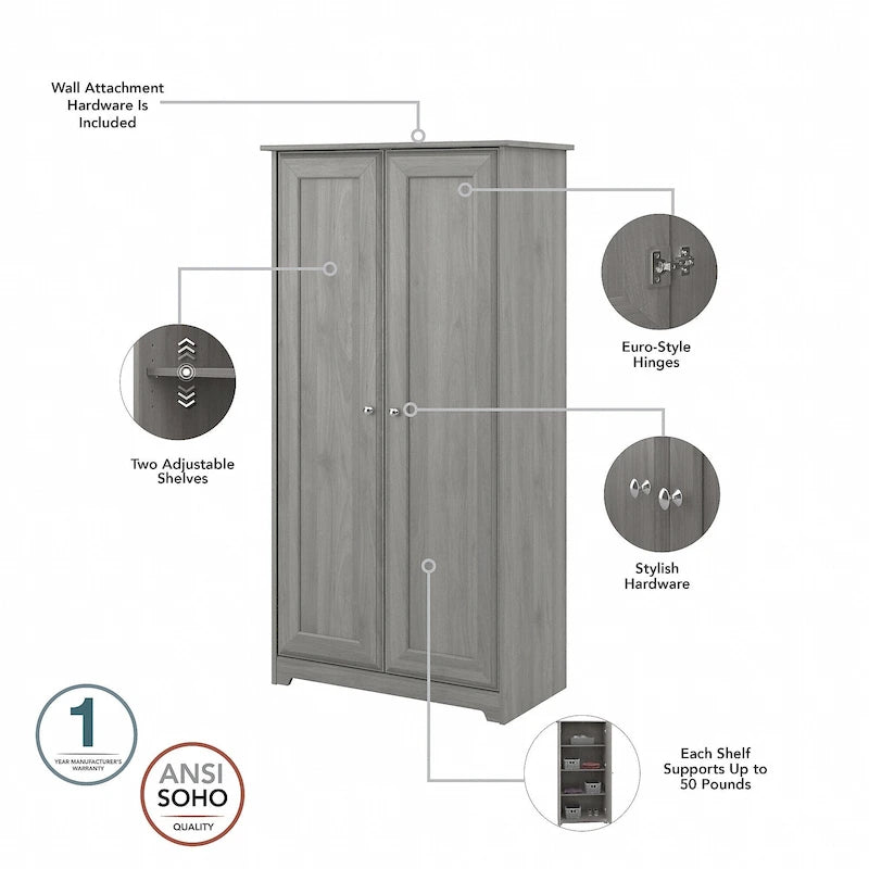 Espresso Oak Tall Storage Cabinet with Doors - 31.38L x 16.30W x 61.14H
