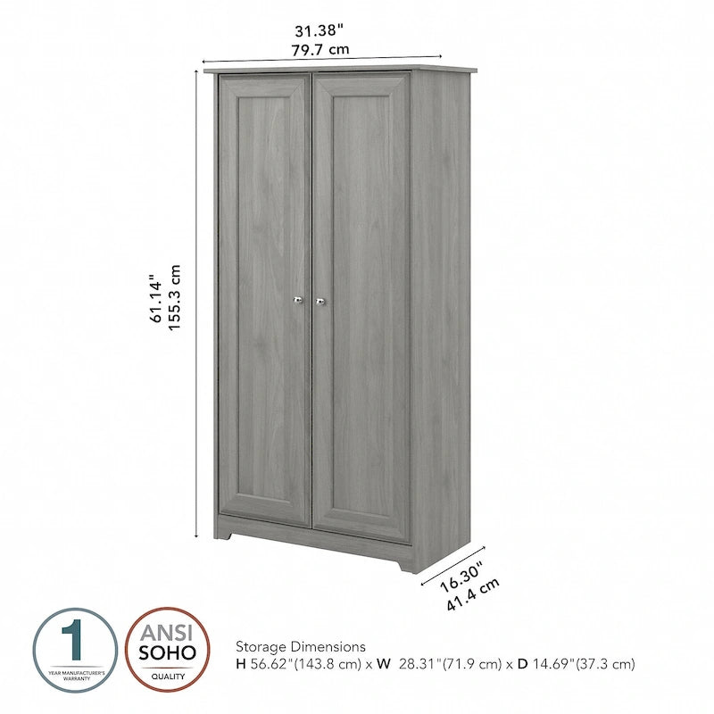 Espresso Oak Tall Storage Cabinet with Doors - 31.38L x 16.30W x 61.14H
