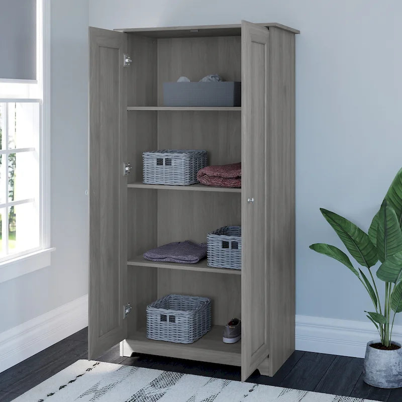 Espresso Oak Tall Storage Cabinet with Doors - 31.38L x 16.30W x 61.14H
