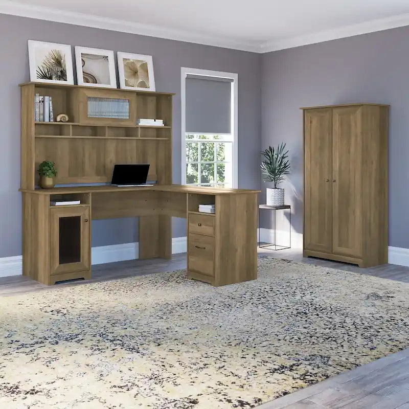 Espresso Oak Tall Storage Cabinet with Doors - 31.38L x 16.30W x 61.14H