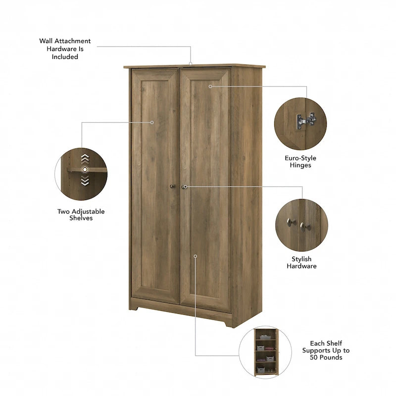 Espresso Oak Tall Storage Cabinet with Doors - 31.38L x 16.30W x 61.14H